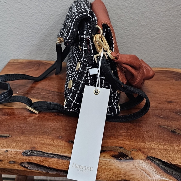 HAMMITT Dillon Sml Crossbody tan leather/ tweed /brushed gold hammered zipper - Picture 4 of 10